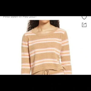 Vintage Inspired Cropped Sweater Women’s Brown Pink Striped Knit Long Sleeve Y2K